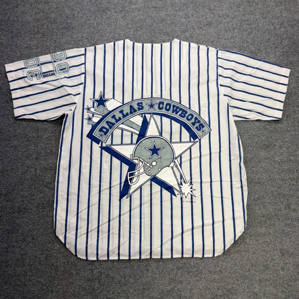 Vintage 1996 Dallas Cowboys Pinstripe Baseball Jersey Mens Blue White XL 90s NFL - Picture 5 of 6